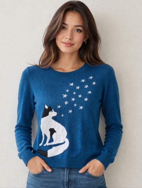 LOFT Sweaters - NWT LOFT Teal Blue Long Sleeve Crewneck Novelty Sweater Wolf Husky Dog XS